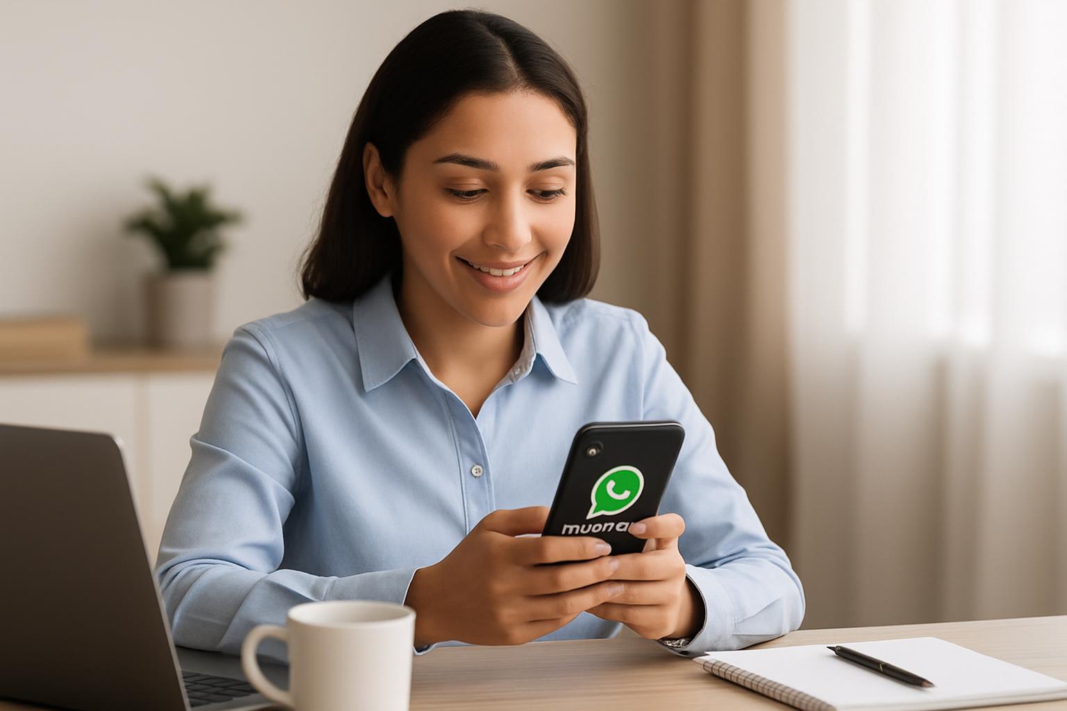 Atendente usando WhatsApp para atender cliente em ambiente comercial de Guarulhos